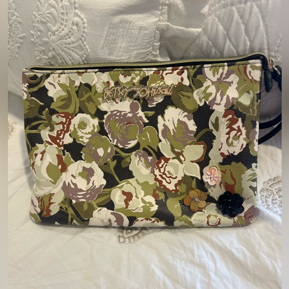 Betsey Johnson Floral Clutch - Green, Purple, Black NWOT